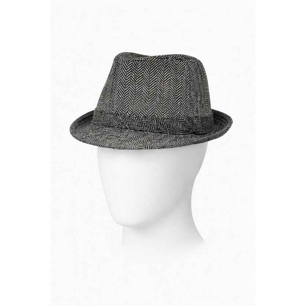 Weatherproof Herringbone Fedora Hat Black Gray Wool  blen Lined